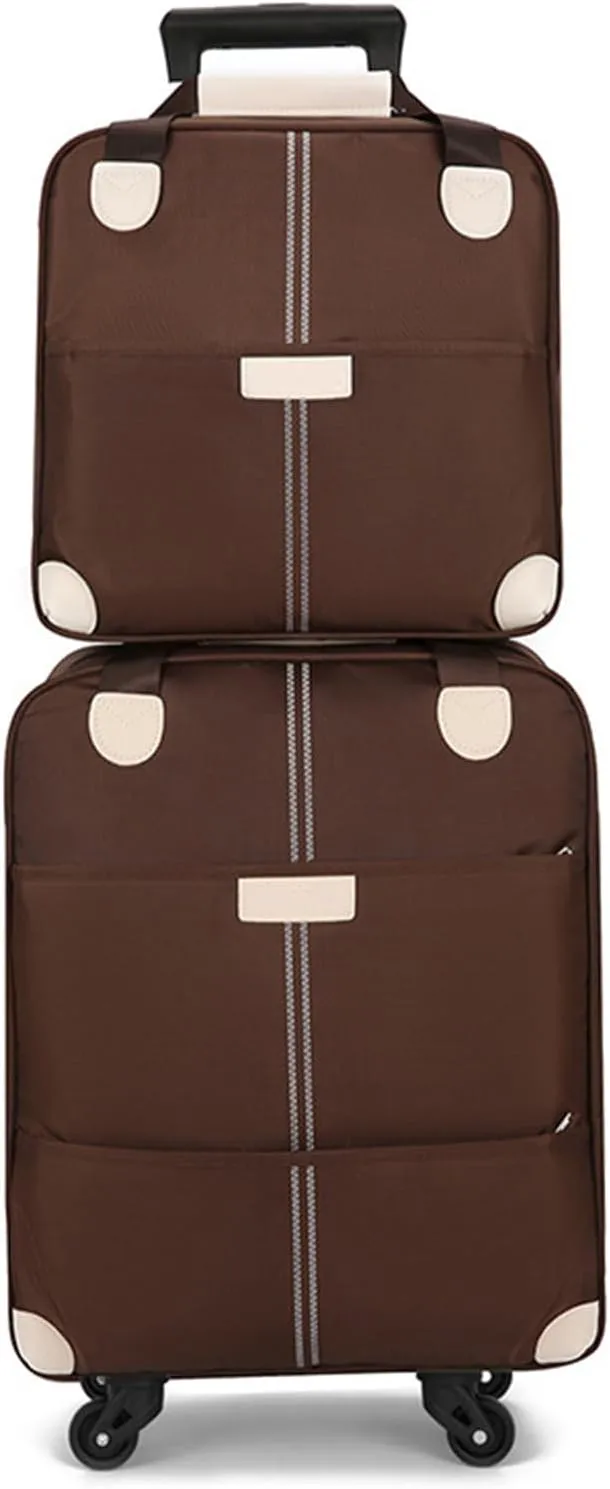 Upright Carry On Luggage Set with Duffel Bag, 17 Inch Lightweight Suitcase with Spinner Wheels for Business and Travel Brown