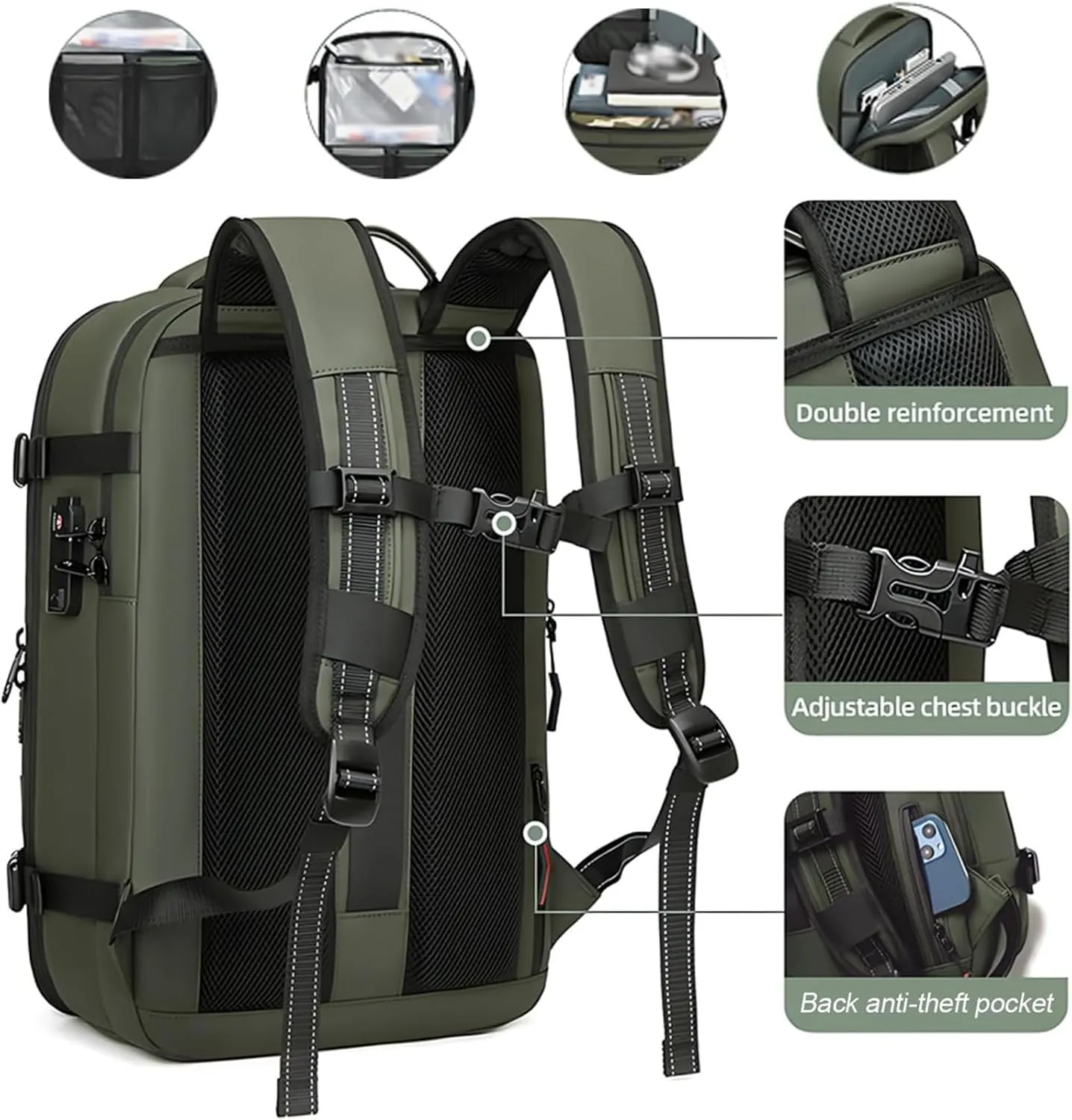 Vaccage - Vaccage Backpack, 60L Expandable Vacpack Backpack Vacuum Compression, Large Capacity Anti Theft Travel Back Pack (Black)