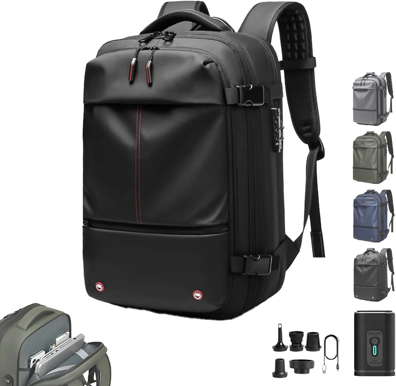 Vaccage - Vaccage Backpack, 60L Expandable Vacpack Backpack Vacuum Compression, Large Capacity Anti Theft Travel Back Pack (Black)