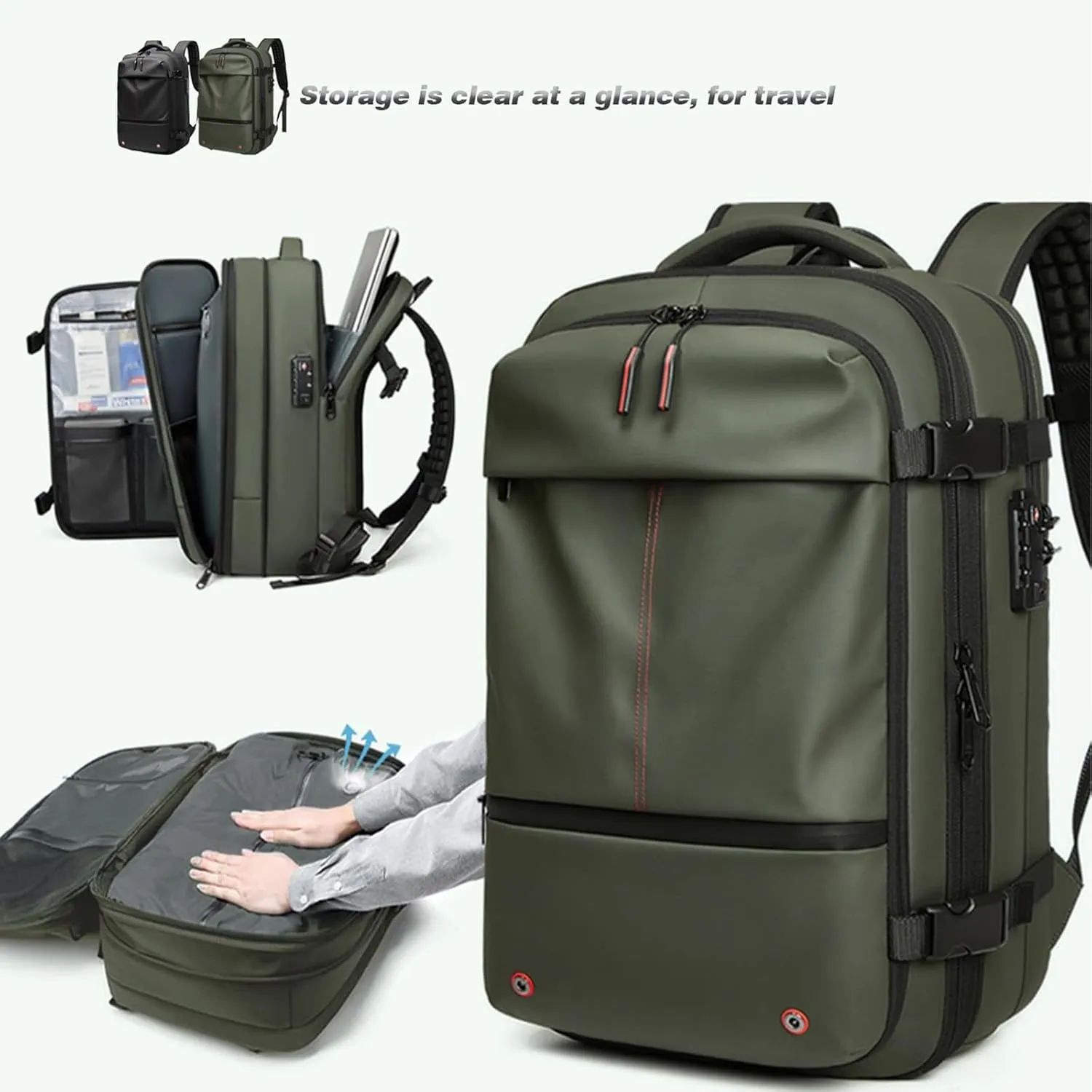 Vaccage - Vaccage Backpack, 60L Expandable Vacpack Backpack Vacuum Compression, Large Capacity Anti Theft Travel Back Pack (Black)