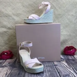 Via Spiga Pink Leather Sesilia Wedge Sandals 5.5