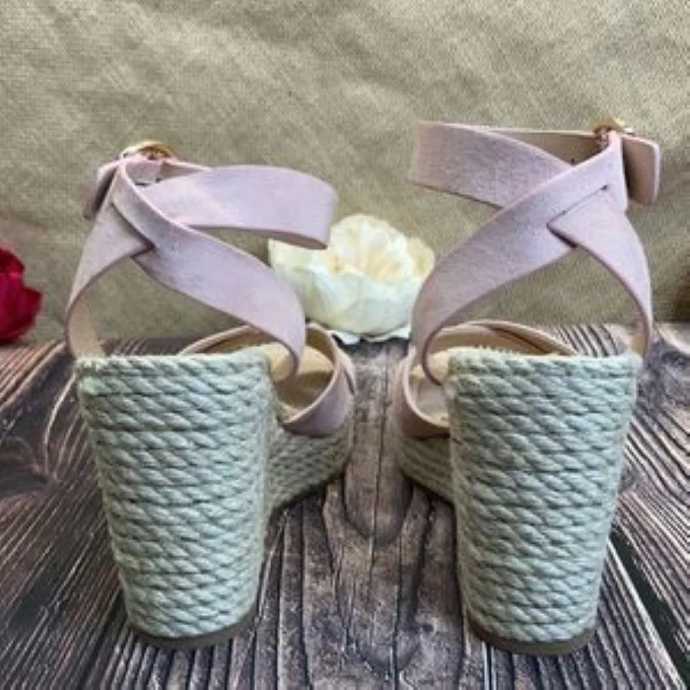 Via Spiga Pink Leather Sesilia Wedge Sandals 5.5
