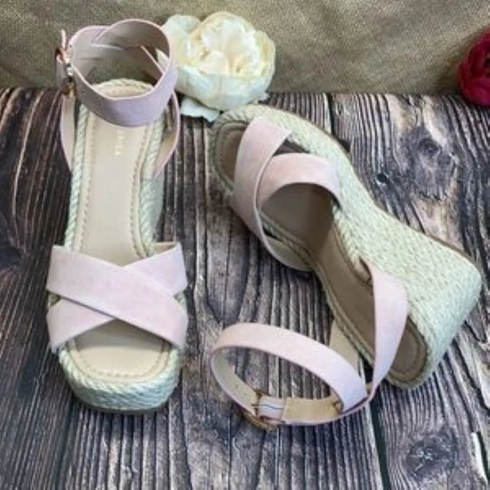 Via Spiga Pink Leather Sesilia Wedge Sandals 5.5