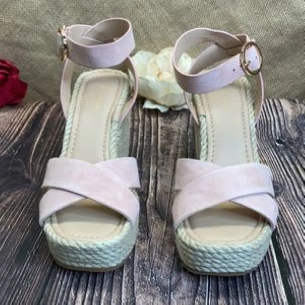 Via Spiga Pink Leather Sesilia Wedge Sandals 5.5