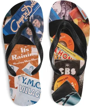 Vinyl Records Flip Flops - Vintage Rock Albums Unisex Mens Womens Flip Flops for Beach Pool Shower