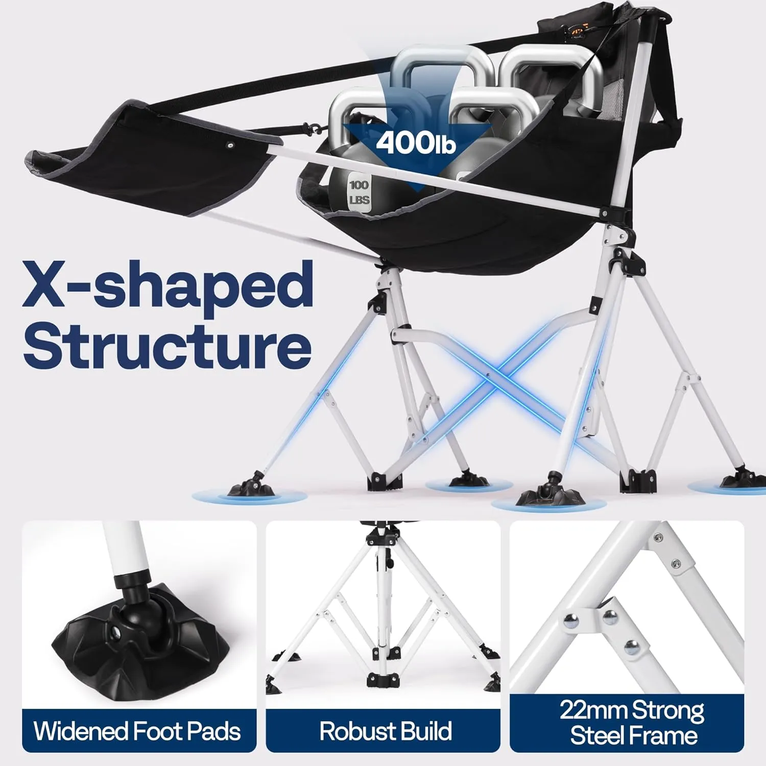VIVOHOME Hammock Camping Chair with Removable Footrest, Portable Outdoor Swinging Rocking Chairs for Adults with Adjustable Pillow, Back and Height for Travelling,Backyard, Patio, Supports 400 lbs