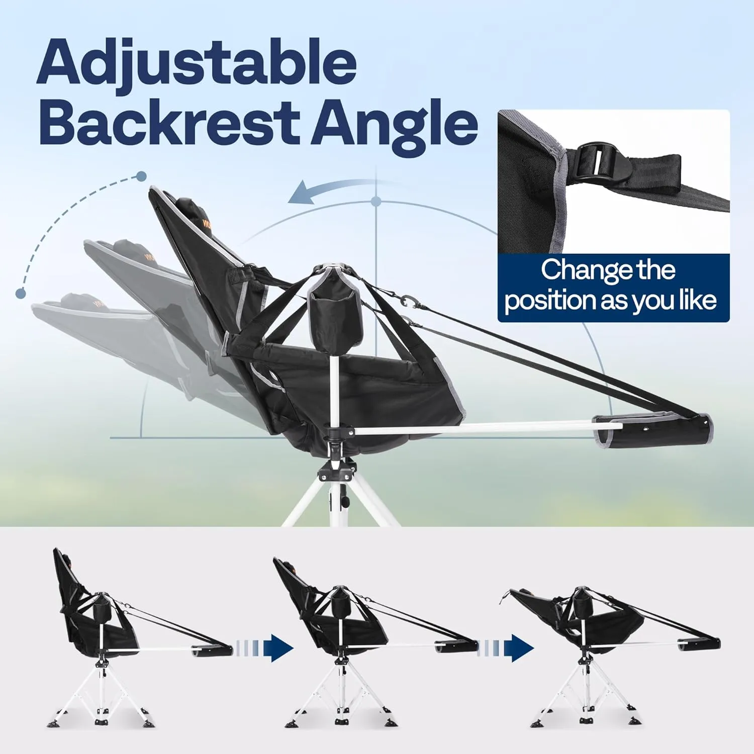 VIVOHOME Hammock Camping Chair with Removable Footrest, Portable Outdoor Swinging Rocking Chairs for Adults with Adjustable Pillow, Back and Height for Travelling,Backyard, Patio, Supports 400 lbs