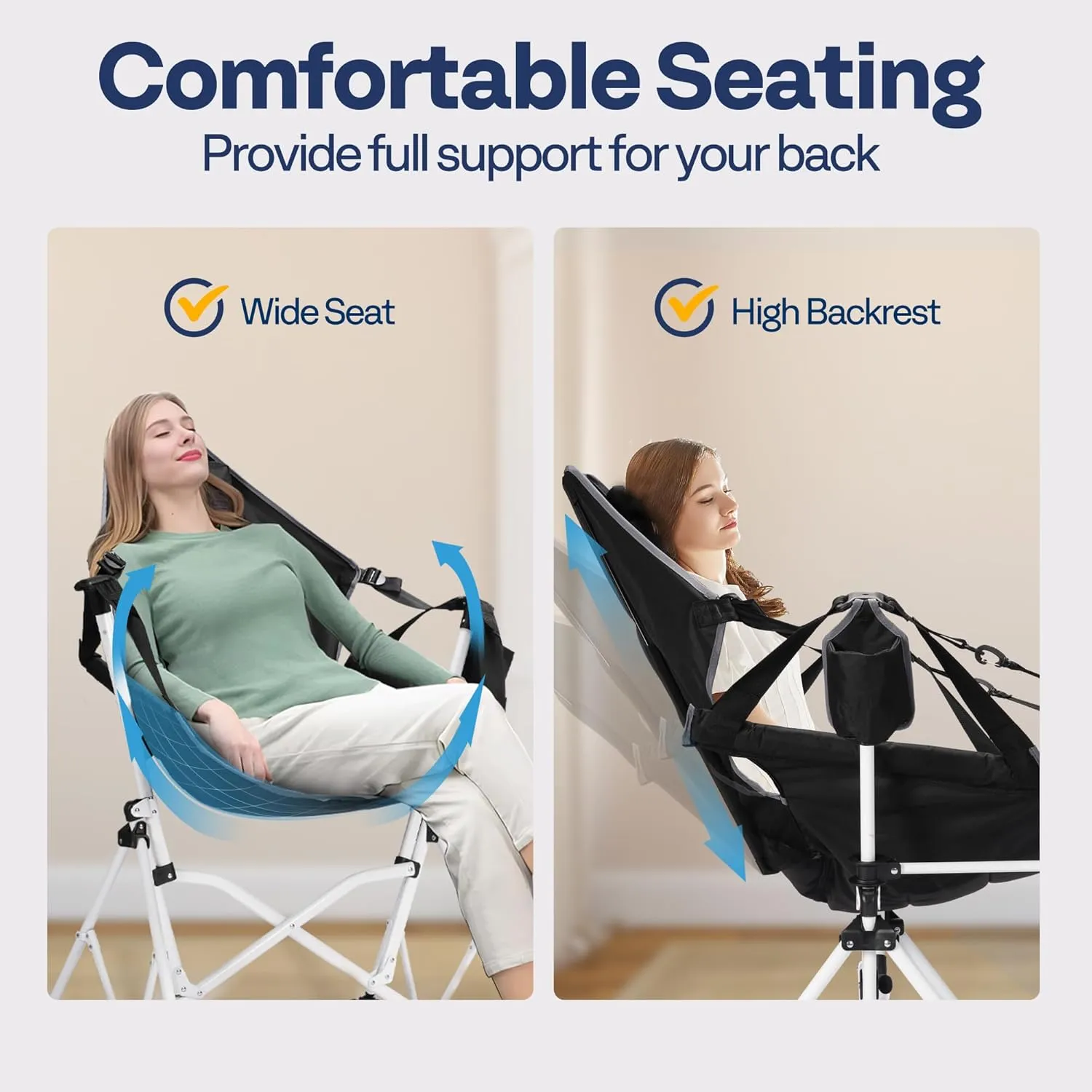 VIVOHOME Hammock Camping Chair with Removable Footrest, Portable Outdoor Swinging Rocking Chairs for Adults with Adjustable Pillow, Back and Height for Travelling,Backyard, Patio, Supports 400 lbs