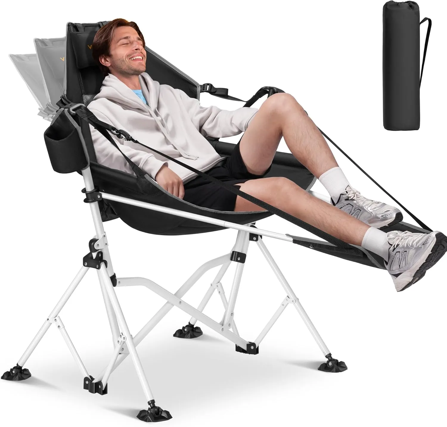 VIVOHOME Hammock Camping Chair with Removable Footrest, Portable Outdoor Swinging Rocking Chairs for Adults with Adjustable Pillow, Back and Height for Travelling,Backyard, Patio, Supports 400 lbs