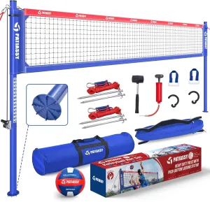 Volleyball Net for Backyard, Outdoor Play - Adjustable Height Aluminum Poles, Heavy-Duty Winch System, Volleyball,Boundary Line for Beach, Park