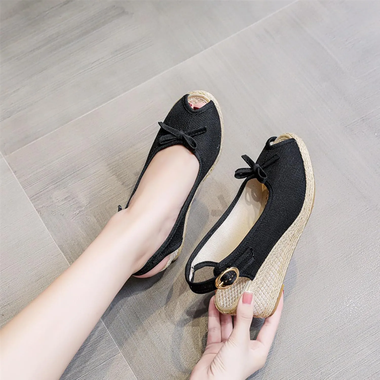 Wedge Sandals for Women Comfortable Dressy Summer Backless Buckle Platform Heels Sandals Cute Fashion Comfy Shoes Open Toe Beach Vocation Espadrilles Outdoors