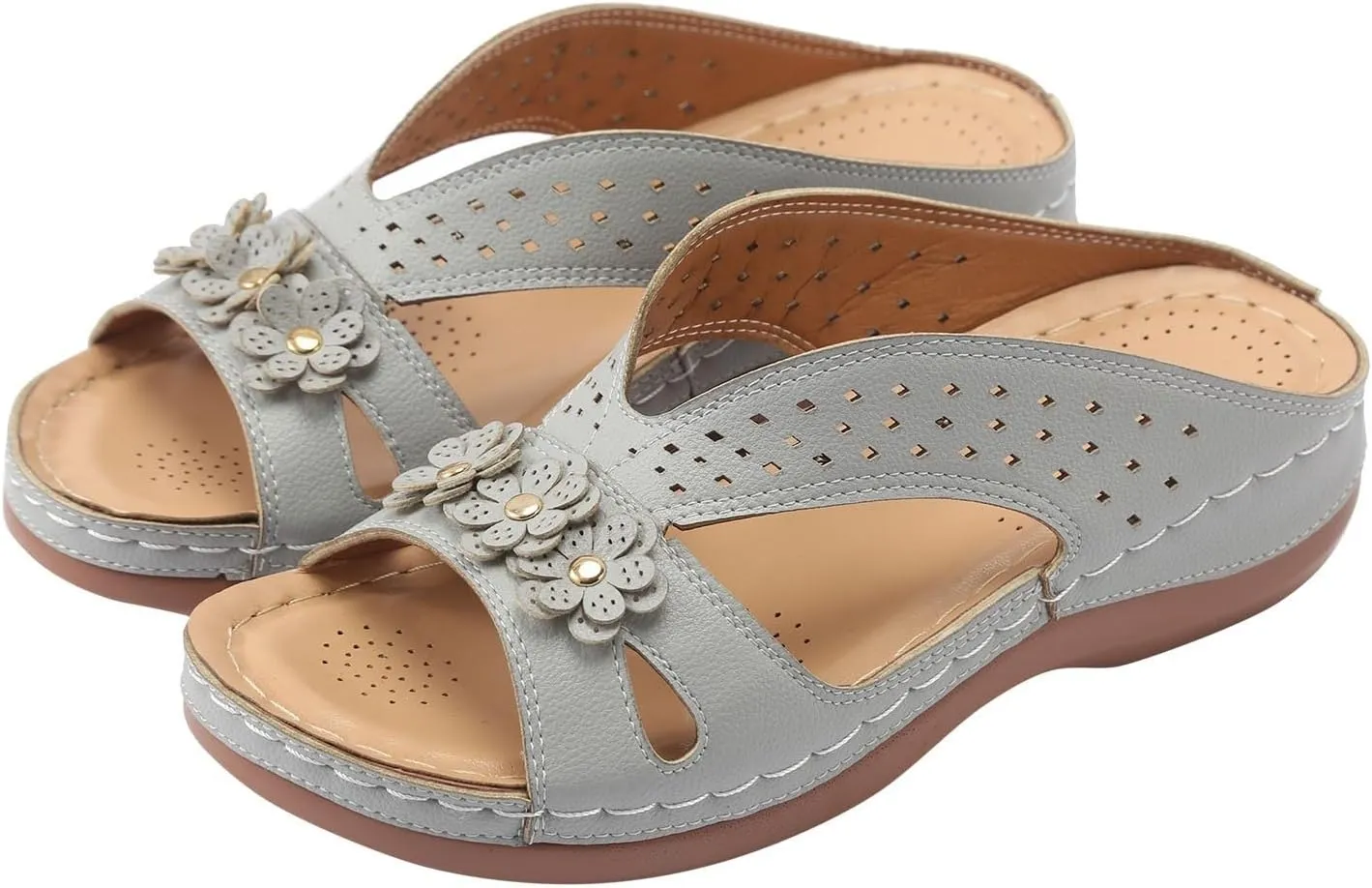 Wedge Sandals for Women Summer Dressy 2025 Wedges Shoes Flower Design Slip On Comfortable Non Slip Slides Sandal Lightweight Breathable Memory Foam Platform Shoe