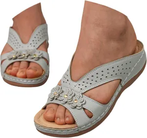 Wedge Sandals for Women Summer Dressy 2025 Wedges Shoes Flower Design Slip On Comfortable Non Slip Slides Sandal Lightweight Breathable Memory Foam Platform Shoe