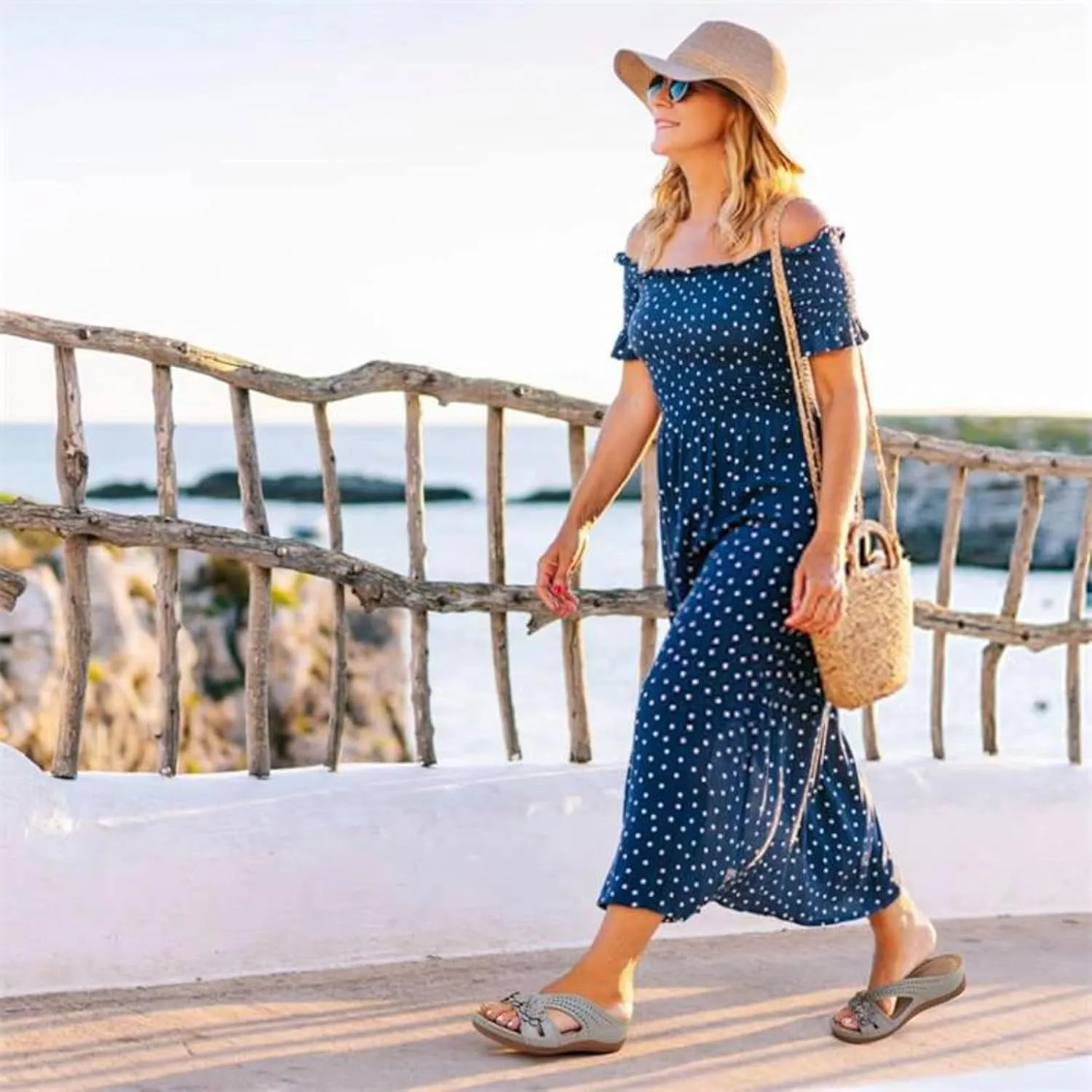 Wedge Sandals for Women Summer Dressy 2025 Wedges Shoes Flower Design Slip On Comfortable Non Slip Slides Sandal Lightweight Breathable Memory Foam Platform Shoe