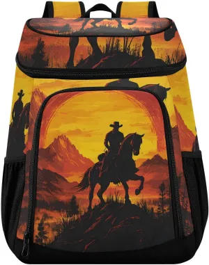 Western Cowboy Desert Old Sunset Cooler Backpack Cooler Insulated Leak Proof Lunch Backpack 36 Cans Waterproof Soft for Men Women Picnic Hiking Camping Beach