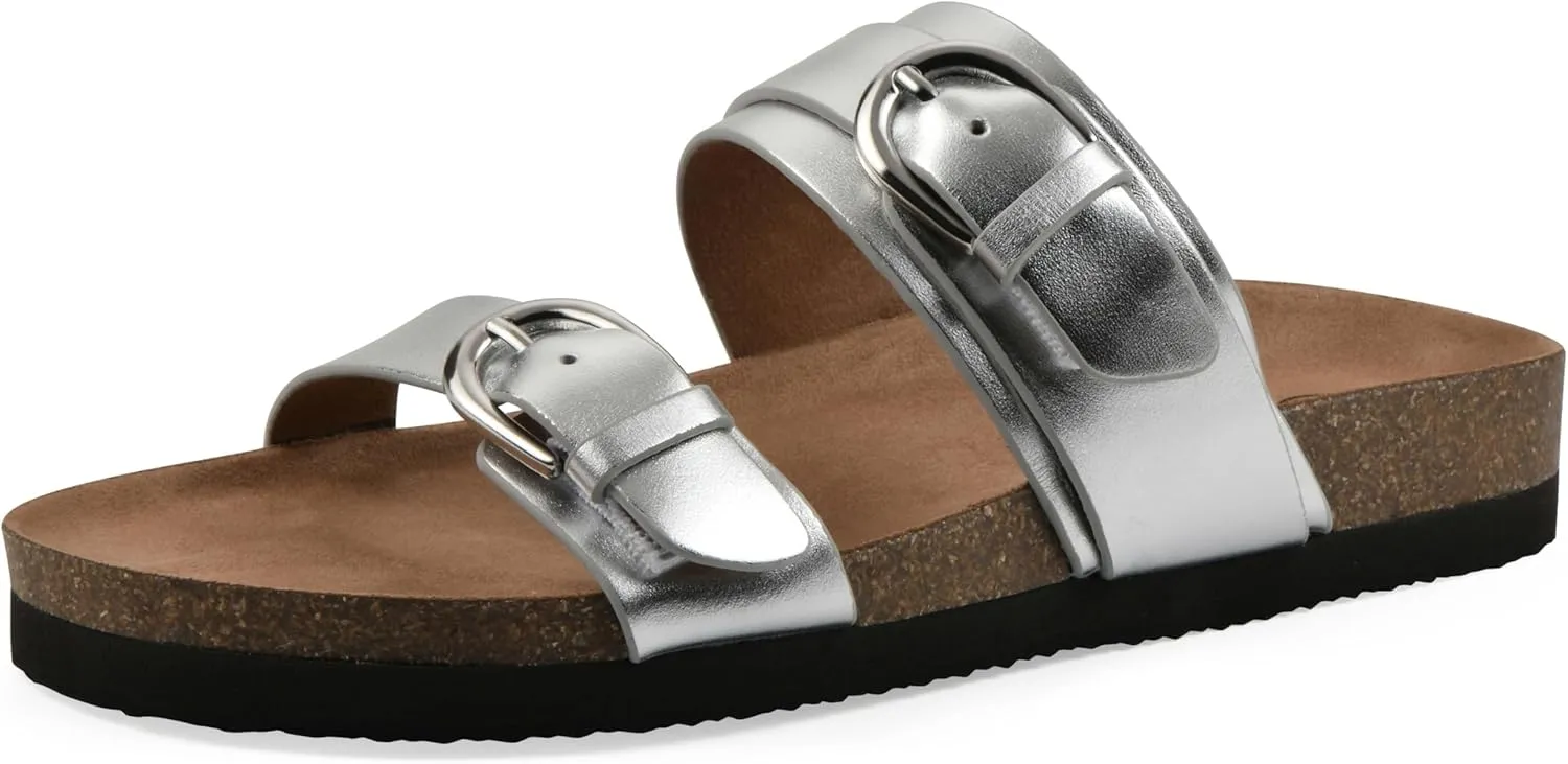 WHITE MOUNTAIN Women's Hardball Double-Buckle Signature Comfort-Molded Footbed Sandal