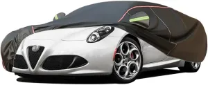 WOLWES Car Cover are Suitable for Alfa Romeo 4C All-Weather Windproof, Snowproof, Rainproof, UV-Protected and Breathable All-Season Universal with Side Door Zip Oxford Cloth Car Cover (Color : Black