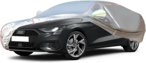 WOLWES Car Cover are Suitable for Audi A3 Saloon All-Weather Windproof, Snowproof, Rainproof, UV-Protected and Breathable All-Season Universal with Side Door Zip Oxford Cloth Car Cover (Color : White