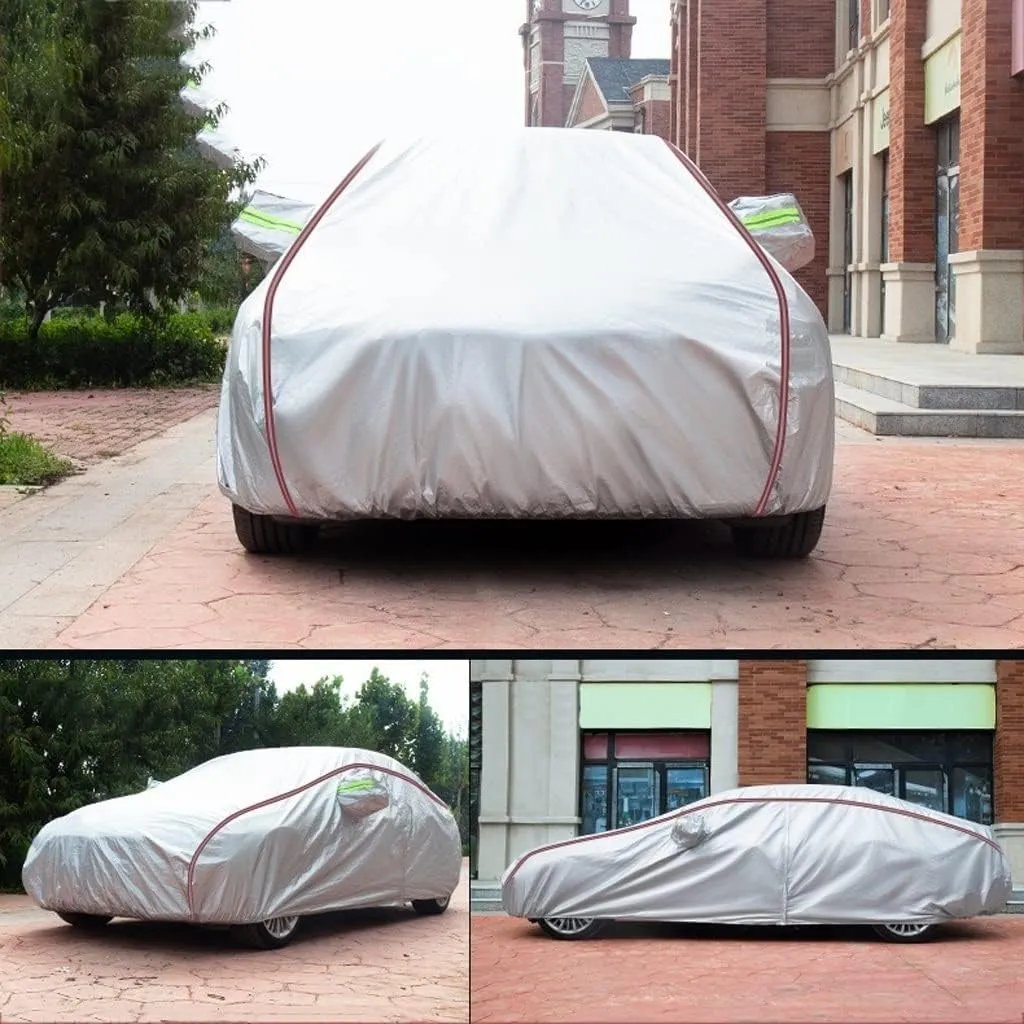 WOLWES Car Cover are Suitable for Audi A3 Saloon All-Weather Windproof, Snowproof, Rainproof, UV-Protected and Breathable All-Season Universal with Side Door Zip Oxford Cloth Car Cover (Color : White