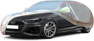 WOLWES Car Cover are Suitable for Audi RS 4 Avant All-Weather Windproof, Snowproof, Rainproof, UV-Protected and Breathable All-Season Universal with Side Door Zip Oxford Cloth Car Cover (Color : Whit