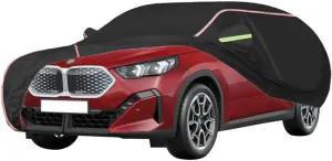 WOLWES Car Cover are Suitable for BMW iX2 xDrive30 All-Weather Windproof, Snowproof, Rainproof, UV-Protected and Breathable All-Season Universal with Side Door Zip Oxford Cloth Car Cover (Color : Bla