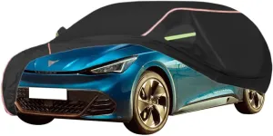 WOLWES Car Cover are Suitable for Cupra Born All-Weather Windproof, Snowproof, Rainproof, UV-Protected and Breathable All-Season Universal with Side Door Zip Oxford Cloth Car Cover (Color : Black)