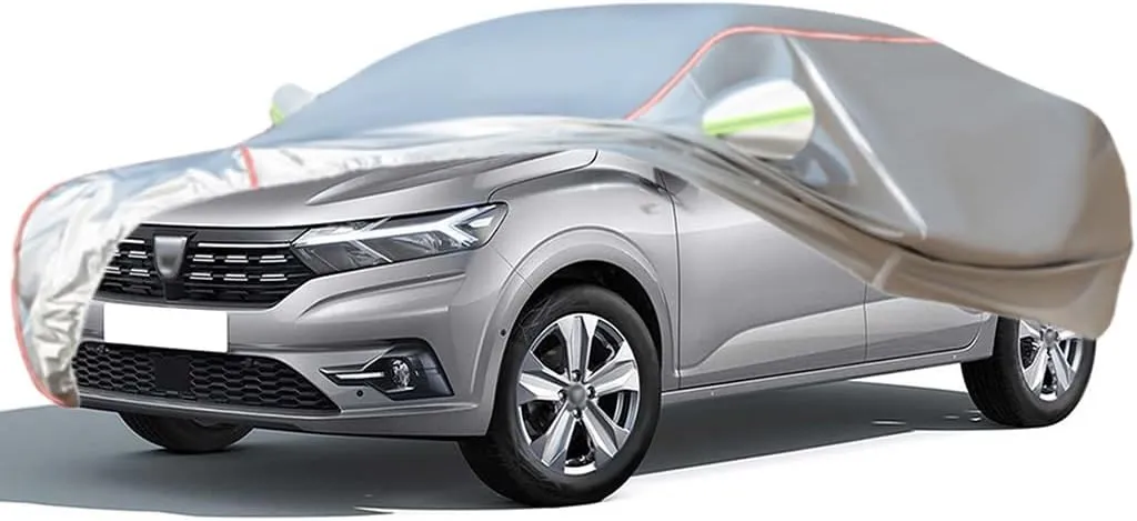 WOLWES Car Cover are Suitable for Dacia Logan Saloon All-Weather Windproof, Snowproof, Rainproof, UV-Protected and Breathable All-Season Universal with Side Door Zip Oxford Cloth Car Cover (Color : W