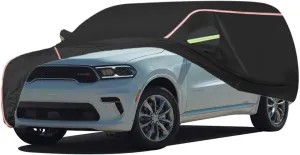 WOLWES Car Cover are Suitable for Dodge Durango All-Weather Windproof, Snowproof, Rainproof, UV-Protected and Breathable All-Season Universal with Side Door Zip Oxford Cloth Car Cover (Color : Black