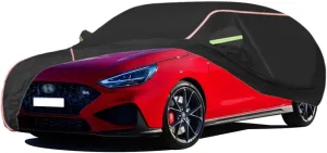 WOLWES Car Cover are Suitable for Hyundai i30 Hatchback All-Weather Windproof, Snowproof, Rainproof, UV-Protected and Breathable All-Season Universal with Side Door Zip Oxford Cloth Car Cover (Color