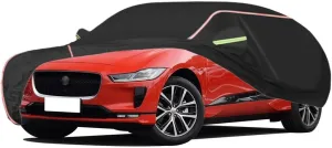 WOLWES Car Cover are Suitable for Jaguar I-Pace All-Weather Windproof, Snowproof, Rainproof, UV-Protected and Breathable All-Season Universal with Side Door Zip Oxford Cloth Car Cover (Color : Black