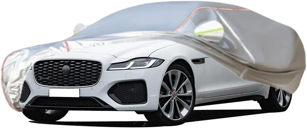 WOLWES Car Cover are Suitable for Jaguar XF All-Weather Windproof, Snowproof, Rainproof, UV-Protected and Breathable All-Season Universal with Side Door Zip Oxford Cloth Car Cover (Color : White)