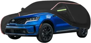 WOLWES Car Cover are Suitable for Kia Sorento All-Weather Windproof, Snowproof, Rainproof, UV-Protected and Breathable All-Season Universal with Side Door Zip Oxford Cloth Car Cover (Color : Black)