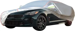 WOLWES Car Cover are Suitable for Kia Stinger All-Weather Windproof, Snowproof, Rainproof, UV-Protected and Breathable All-Season Universal with Side Door Zip Oxford Cloth Car Cover (Color : White)