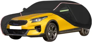 WOLWES Car Cover are Suitable for Kia XCeed All-Weather Windproof, Snowproof, Rainproof, UV-Protected and Breathable All-Season Universal with Side Door Zip Oxford Cloth Car Cover (Color : Black)