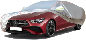 WOLWES Car Cover are Suitable for Mercedes-Benz CLA Coupé All-Weather Windproof, Snowproof, Rainproof, UV-Protected and Breathable All-Season Universal with Side Door Zip Oxford Cloth Car Cover (Colo