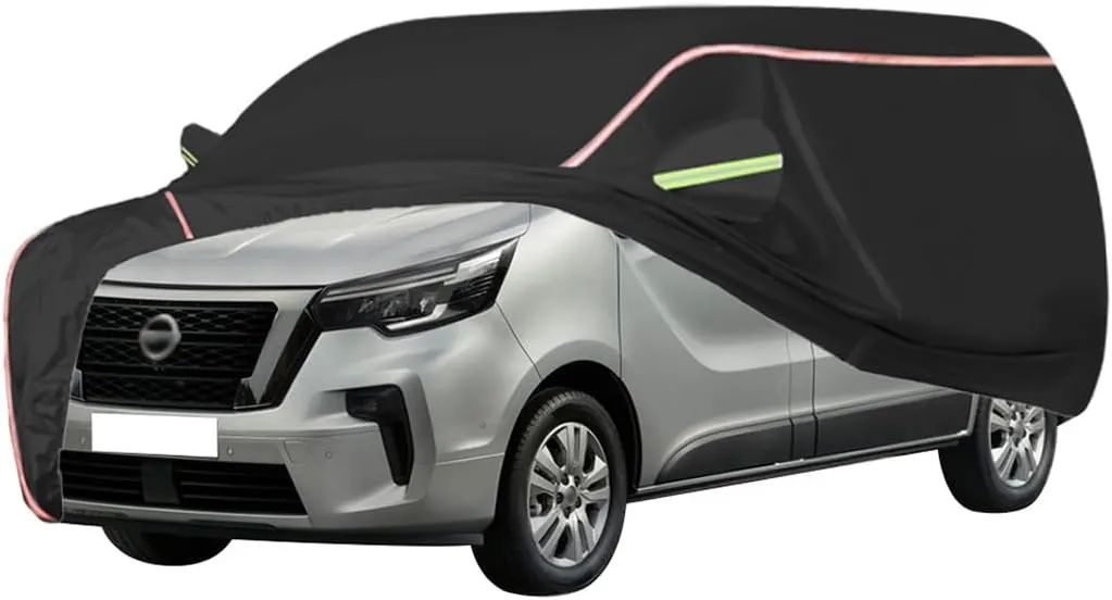 WOLWES Car Cover are Suitable for Nissan NV300 DCI/Acenta/Tekna All-Weather Windproof, Snowproof, Rainproof, UV-Protected and Breathable All-Season Universal with Side Door Zip Oxford Cloth Car Cover