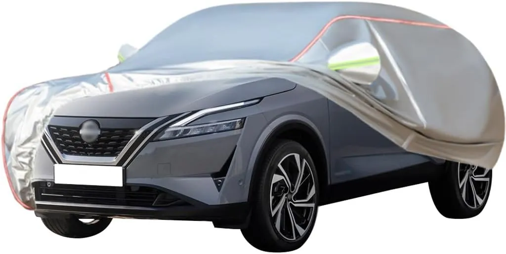 WOLWES Car Cover are Suitable for Nissan Qashqai All-Weather Windproof, Snowproof, Rainproof, UV-Protected and Breathable All-Season Universal with Side Door Zip Oxford Cloth Car Cover (Color : White