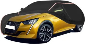 WOLWES Car Cover are Suitable for Peugeot 208 All-Weather Windproof, Snowproof, Rainproof, UV-Protected and Breathable All-Season Universal with Side Door Zip Oxford Cloth Car Cover (Color : Black,