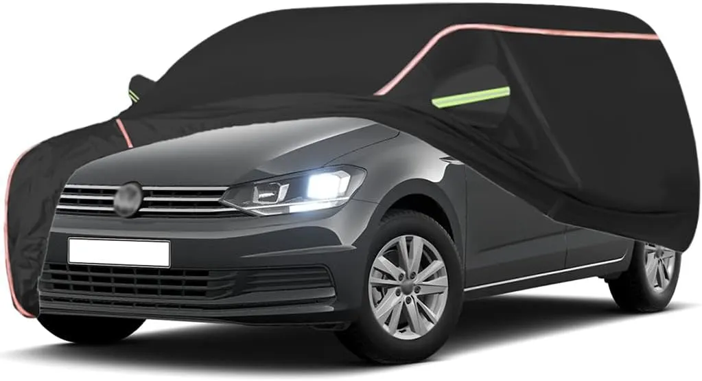 WOLWES Car Cover Are Suitable For Volkswagen Touran SE Family/SEL/R-Line All-weather Windproof, Snowproof, Rainproof, UV-protected And Breathable All-season Universal With Side Door Zip Oxford Cloth C