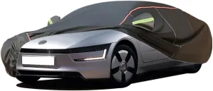 WOLWES Car Cover are Suitable for Volkswagen XL1 All-Weather Windproof, Snowproof, Rainproof, UV-Protected and Breathable All-Season Universal with Side Door Zip Oxford Cloth Car Cover (Color : Black