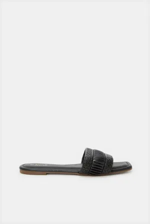 Women Black Textured Mule