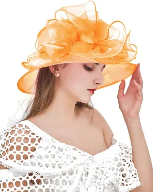 Women Derby Fascinator Hat Organza Church Wedding Tea Party Hats Wide Brim Sun Hat