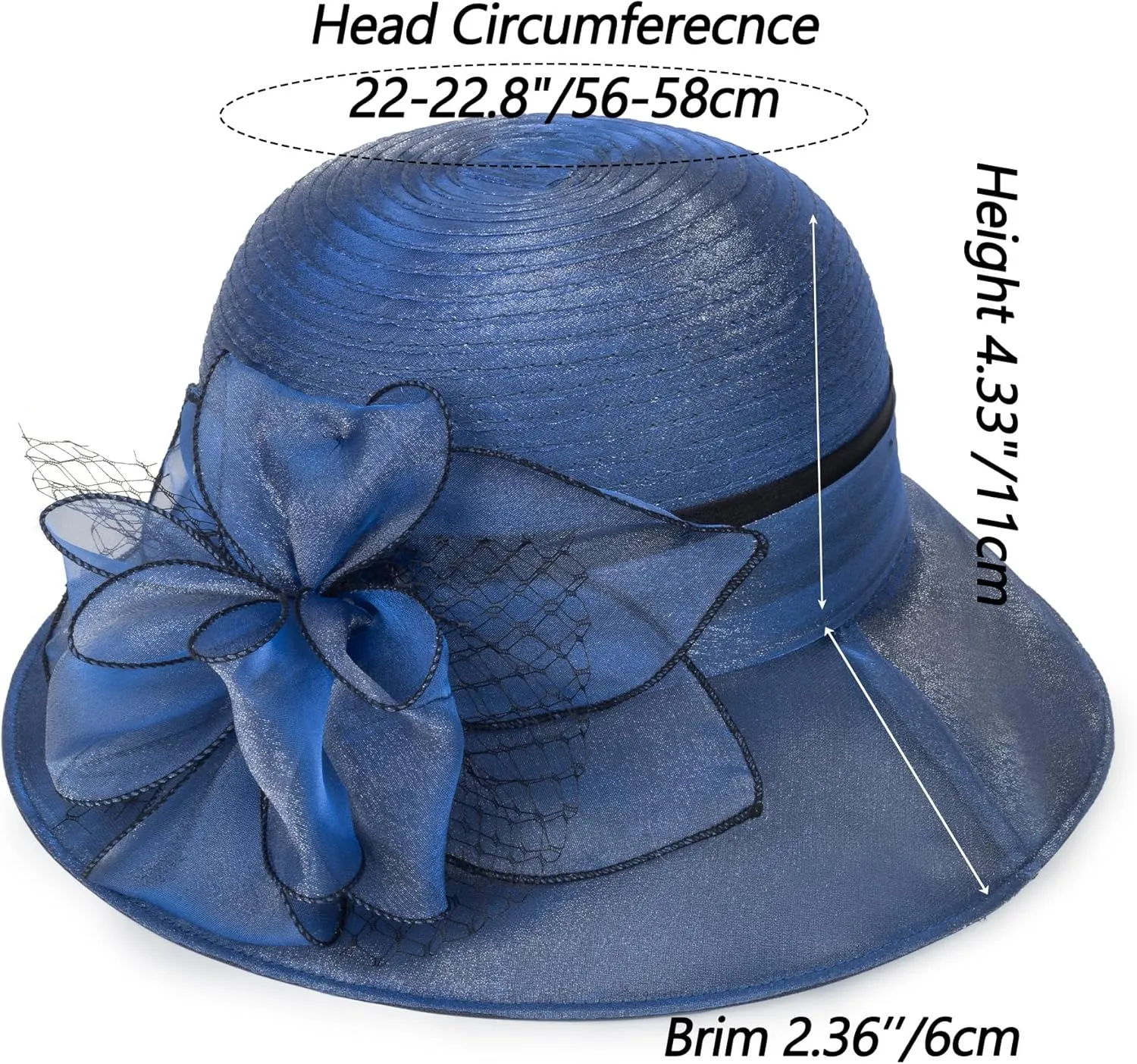 Women Kentucky Organza Derby Hat - Bridal Wedding Church Tea Party Wide Brim Summer Sun Cap