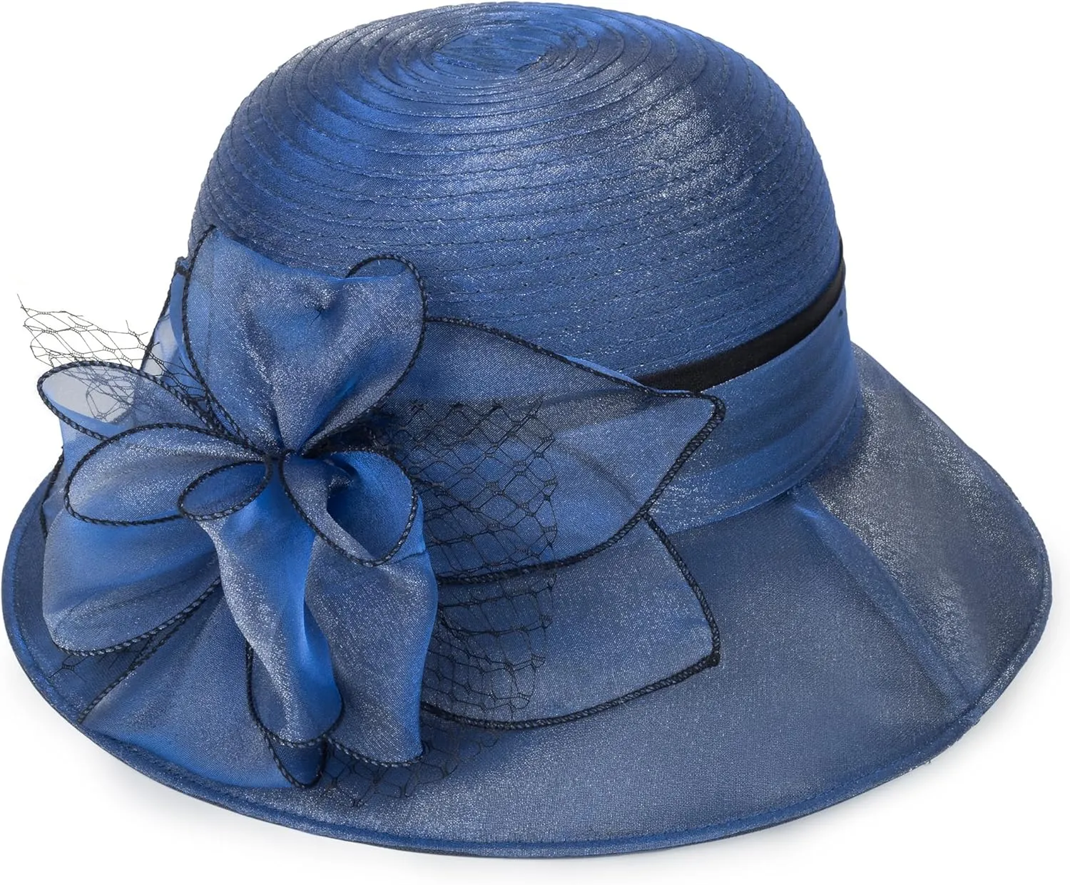 Women Kentucky Organza Derby Hat - Bridal Wedding Church Tea Party Wide Brim Summer Sun Cap
