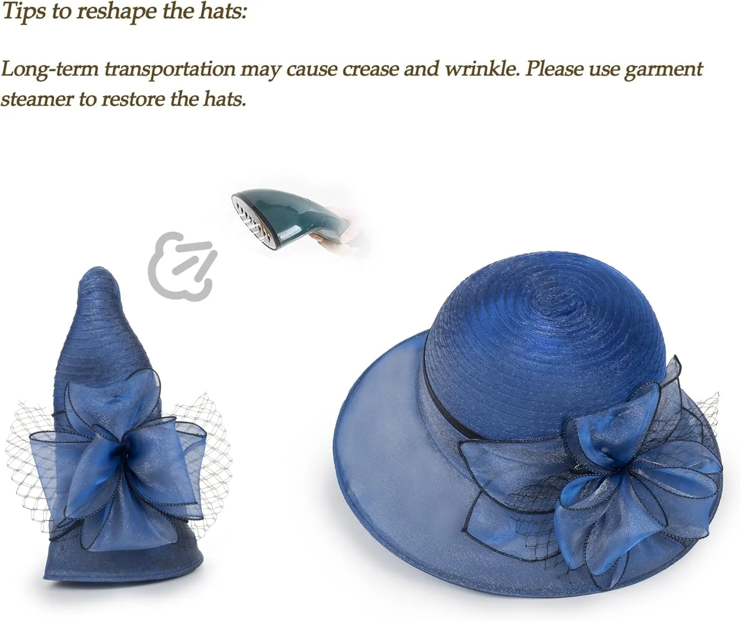 Women Kentucky Organza Derby Hat - Bridal Wedding Church Tea Party Wide Brim Summer Sun Cap