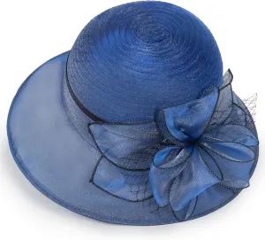Women Kentucky Organza Derby Hat - Bridal Wedding Church Tea Party Wide Brim Summer Sun Cap