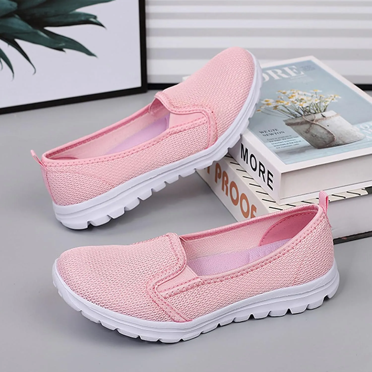 Women's Breathable Mesh Backless Walking Shoes,Casual Slip On Comfortable Soft Sole Sneakers Low Top Lightweight Loafers