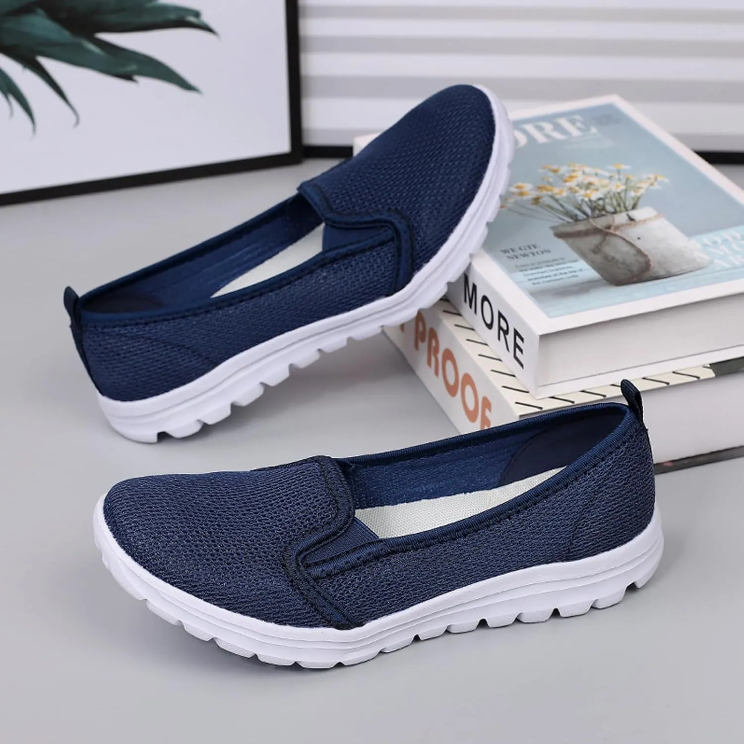 Women's Breathable Mesh Backless Walking Shoes,Casual Slip On Comfortable Soft Sole Sneakers Low Top Lightweight Loafers