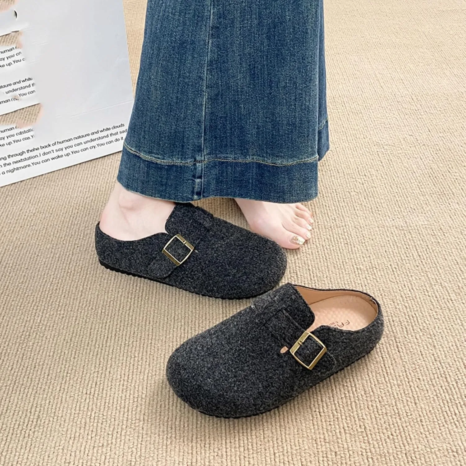 Womens Clogs - Full Grain Genuine Leather Memory Foam Slippers for Women Arch Support Womens Slippers - Non Slip Clogs for Women Cork Footbed - Women's Mules