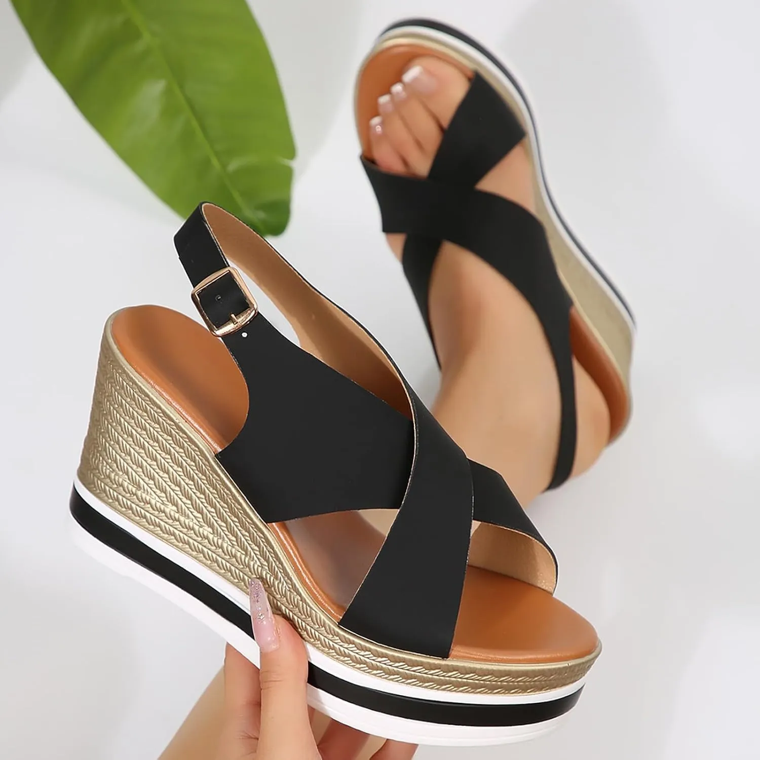Women's Espadrilles Platform Sandals 2025 Orthopedic Open Toe X-Strap Hollow Out Slingback Adjustable Ankle Strap Sandal Summer Arch Support Shoes Ladies Cushion Footbed Non-Slip Daily Wear Shoe